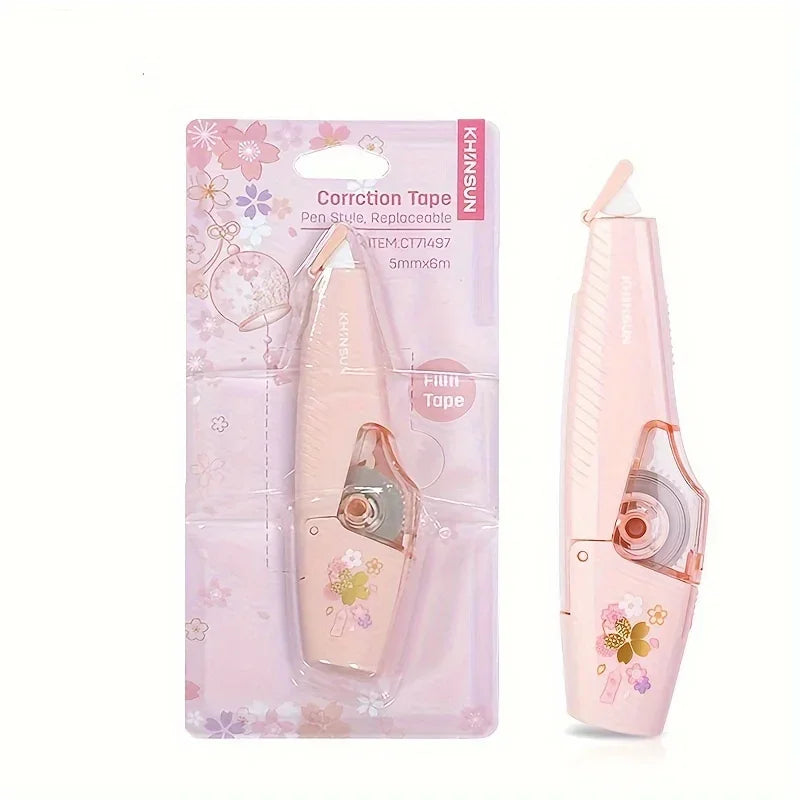KHINSUN School Correction Tape with Refill Pen Style White Out Corrector Easy Replaceable Correction Tapes