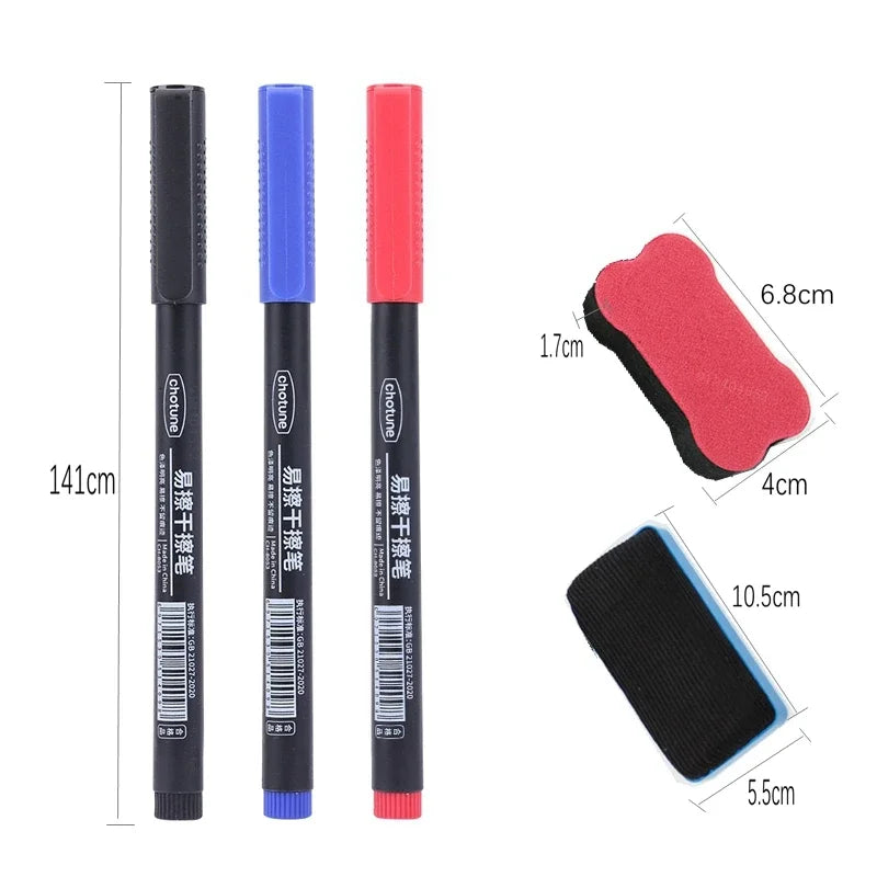 8pcs Erasable Whiteboard Pen 0.5mm Fine Point Black/Blue/Red Ink Blackboard Marker School Office Art Writing Stationery