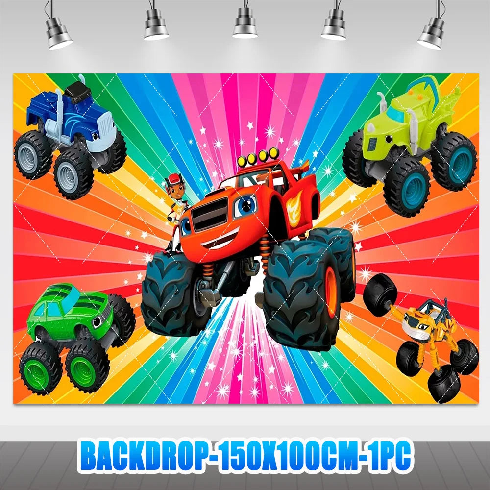 Blaze Monster Machines Theme Birthday Party Supplies Decor Cartoon Truck Balloon Banner Backdrops Cupcake Topper for Kids Gifts