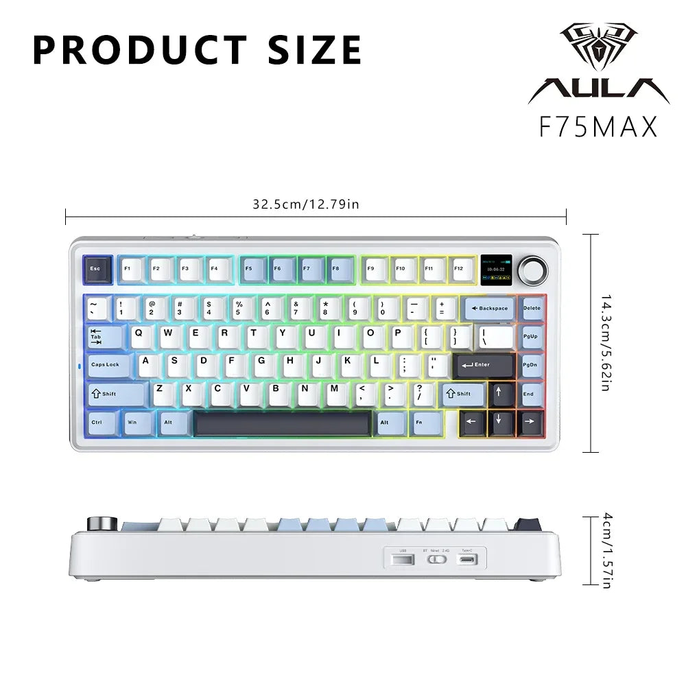 AULA F75 MAX Gaming Keyboard Three-mode connection 75% Layout Gasket Structure Hot-Swap RGB E-sports Keyboard Game Accessories
