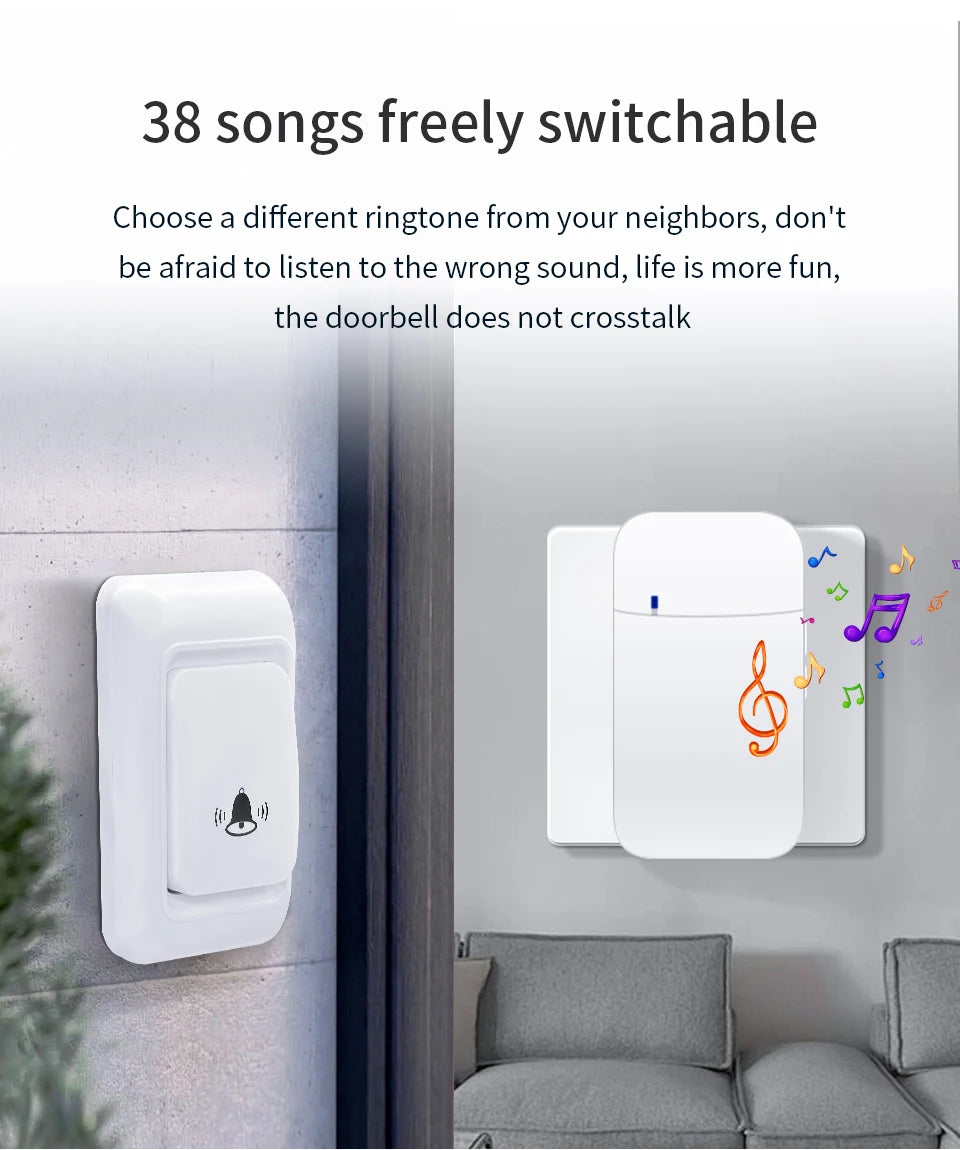Outdoor Wireless Doorbell Waterproof House Chime Kit 300M Remote EU US Intelligent Smart Door Bell Home Garden Remote DoorBell