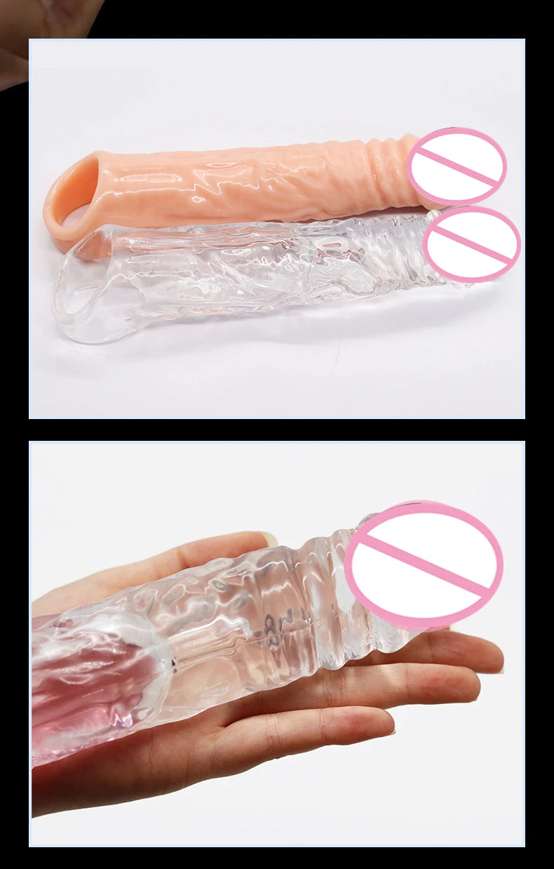 Large Penis Extension Sleeve Reusable Soft and Stretchable Delayed Ejaculation Condoms Male Dildo Extender Male Sex Toys