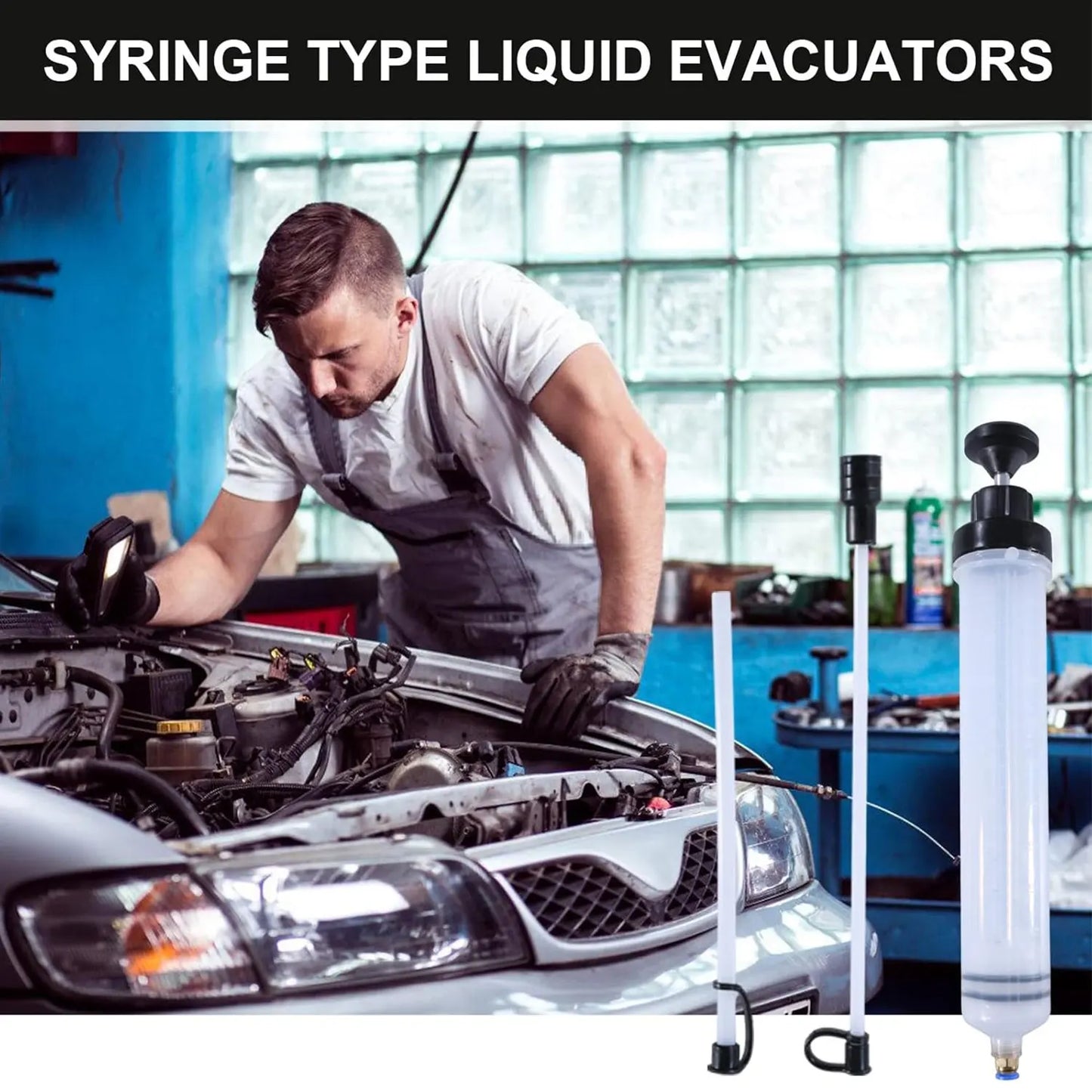 Manual automotive engine oil pump, syringe type, suitable for extracting gear oil and brake fluid, as well as cleaning injectors