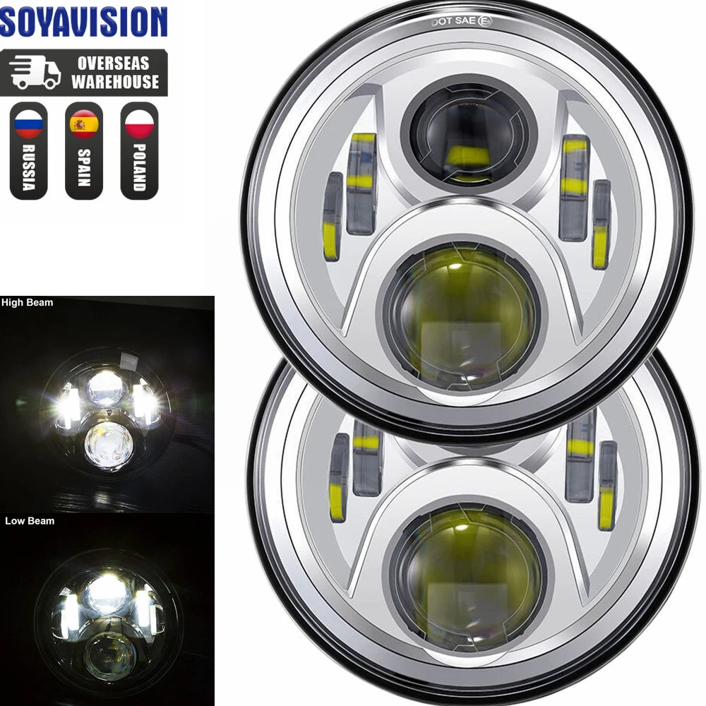 2x Car 7 Inch Led Headlight Hi/Low H4 Halo Angle Eyes DRL For Jeep JK TJ OffRoad Defender Hummer 4x4 Suzuki Samurai Headlamp