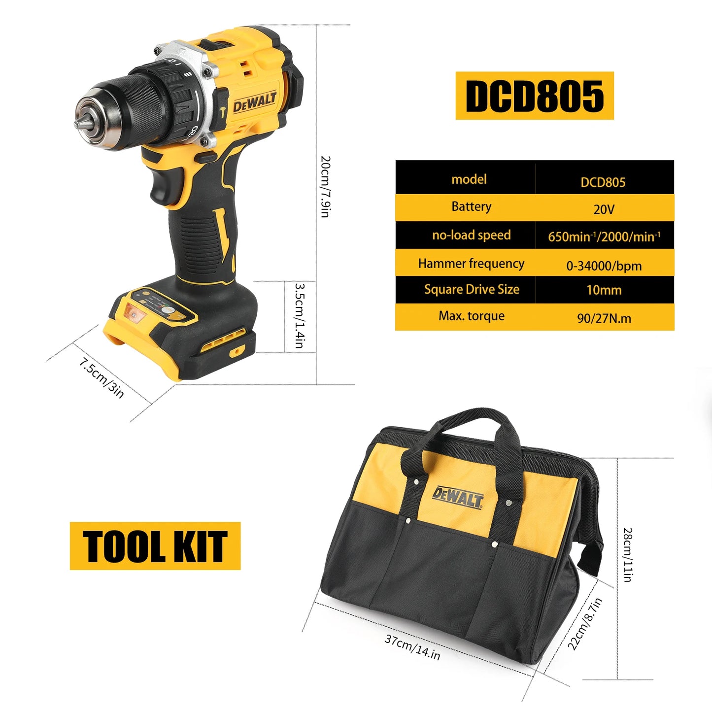 DeWalt DCD805 Lithium Brushless Motor Screwdriver DeWalt tool kit Electric Screwdriver Electric Hand Drill Impact Drill Combinat