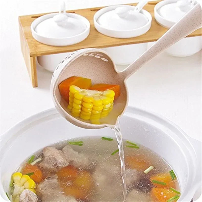 2 In 1 Creative Wheat Straw Soup Spoon Long Handle Lovely Porridge Spoons With Filter Dinnerware Kitchen Colander Tools