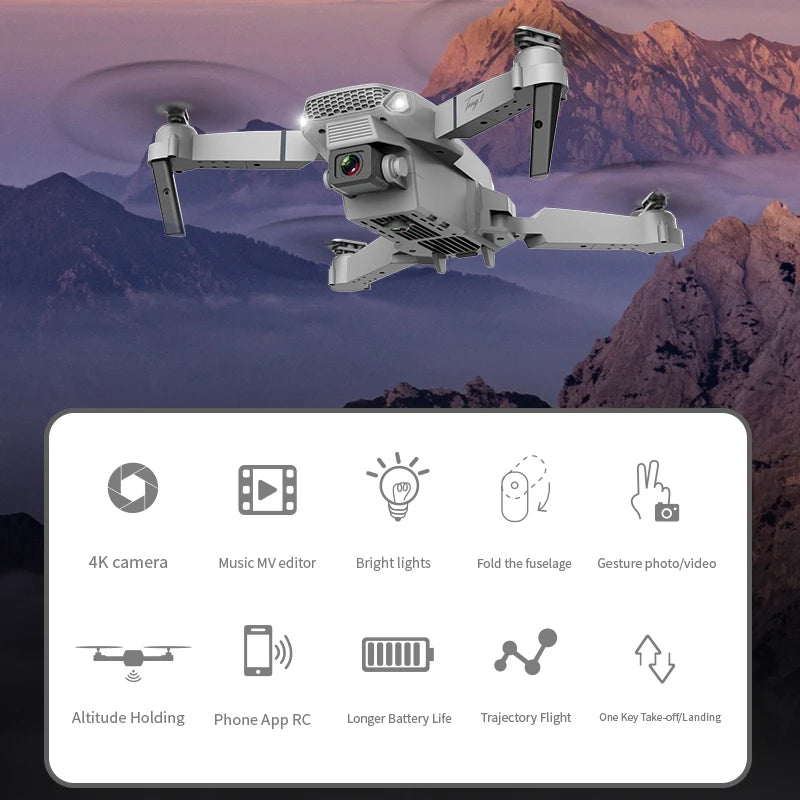 KOHR E88 Pro Drone 4K Professinal With 1080P Wide Angle HD Camera Foldable Quadcopt RC Helicopter WIFI FPV Height Hold Gift Toys