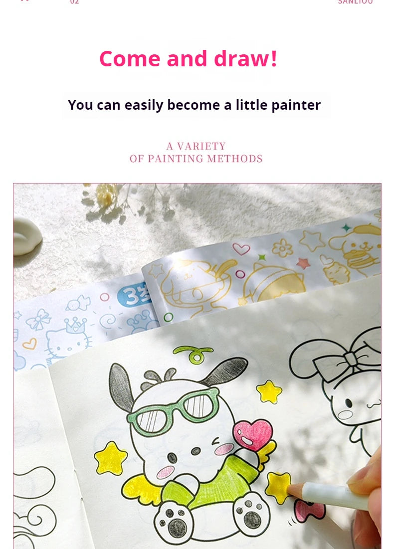 New Sanrio Kuromi Painting Notebook Children'S Sketching Coloring Copy Notebook Elementary School Cartoon Anime Line Draft