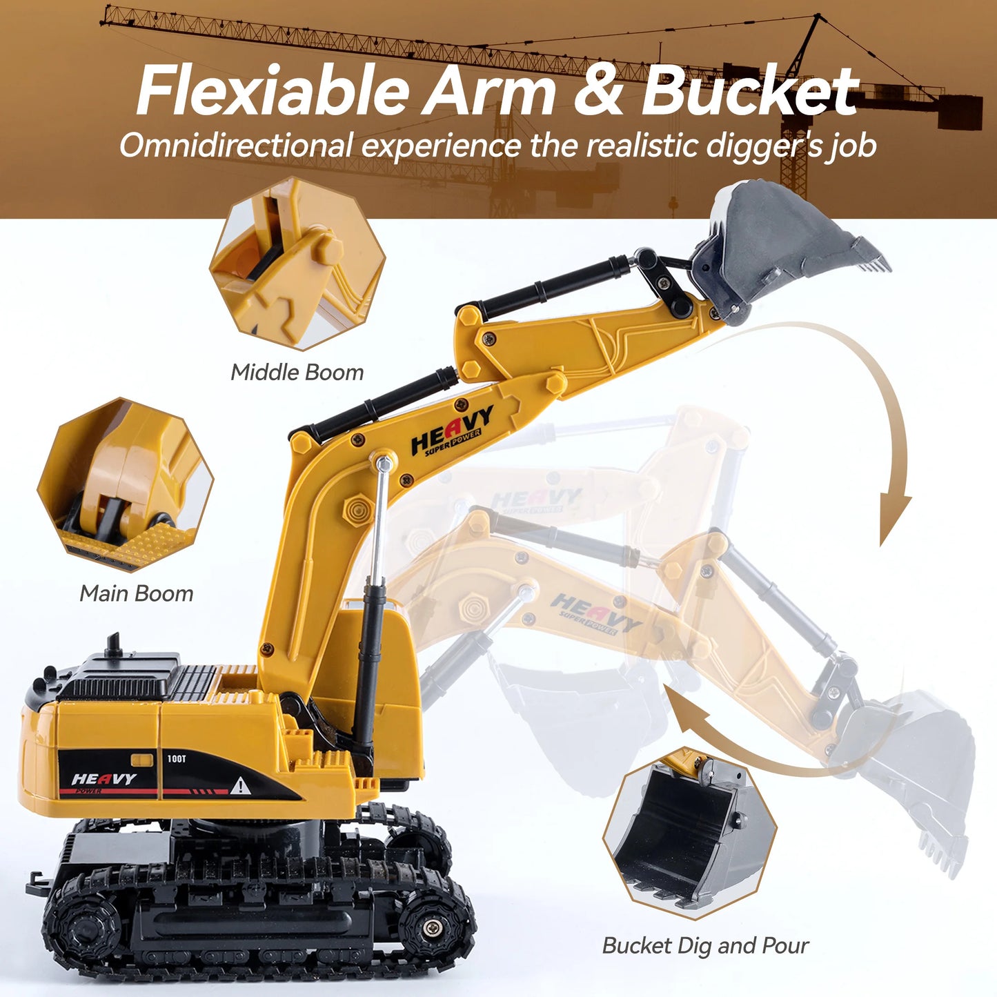 ZWN 1/16 1/20 Remote Control Excavator Dump Truck RC Model Car Toy Professional Alloy Simulation Construction Vehicle for Kids