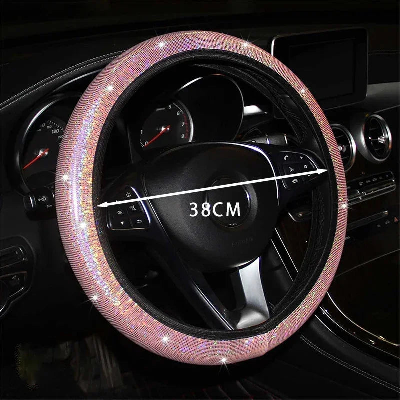 1/2Pcs Universal 38CM Rhinestones Steering Wheel Cover with Crystal Sparkling Car Breathable Anti-Slip Steering Wheel Protector