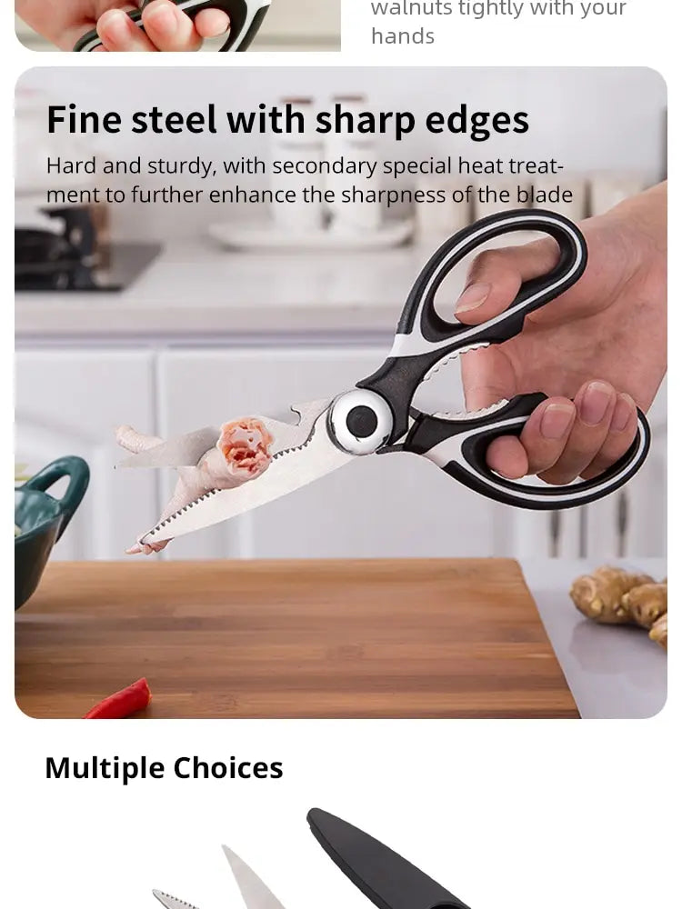 Scissors Stainless Steel Kitchen Household Bone Scissors Chicken Wings Fish Chopper Bottle Opener Clip Walnut Kitchen Tools