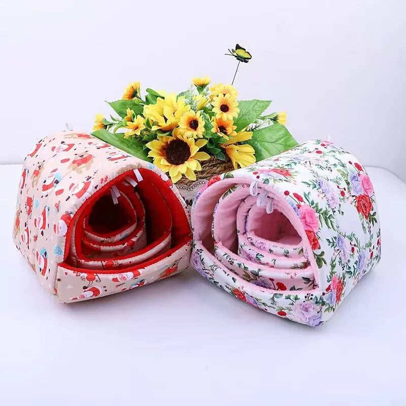Cute Cartoon Winter Rabbit Squirrel Mini Cage Guinea Pig Nest Small Animal Mice Rat Pet Sleeping Bed Hamster House Warm Soft Mat