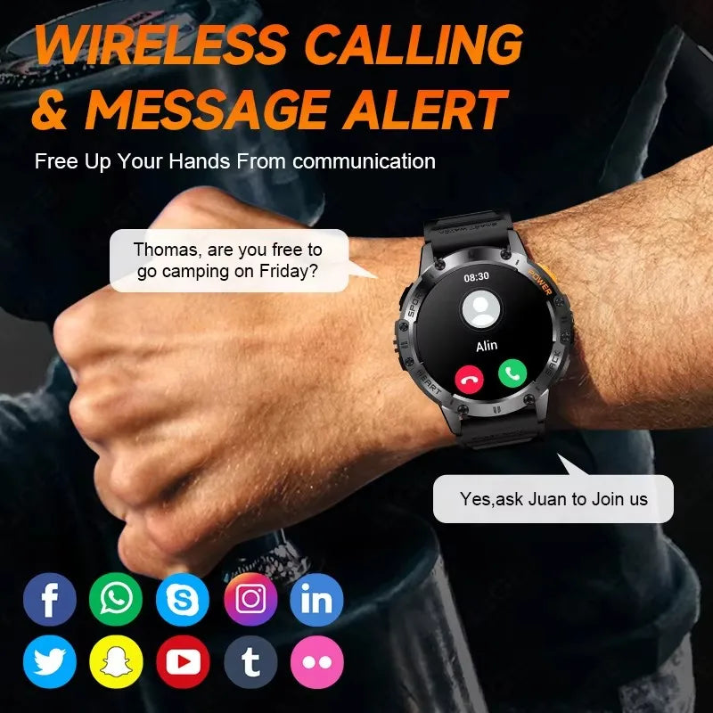 New Smart Watch Men Outdoor 530mAh Large Battery Bluetooth Call Sport Fitness Bracelet AMOLED Screen Flashlight Smartwatch