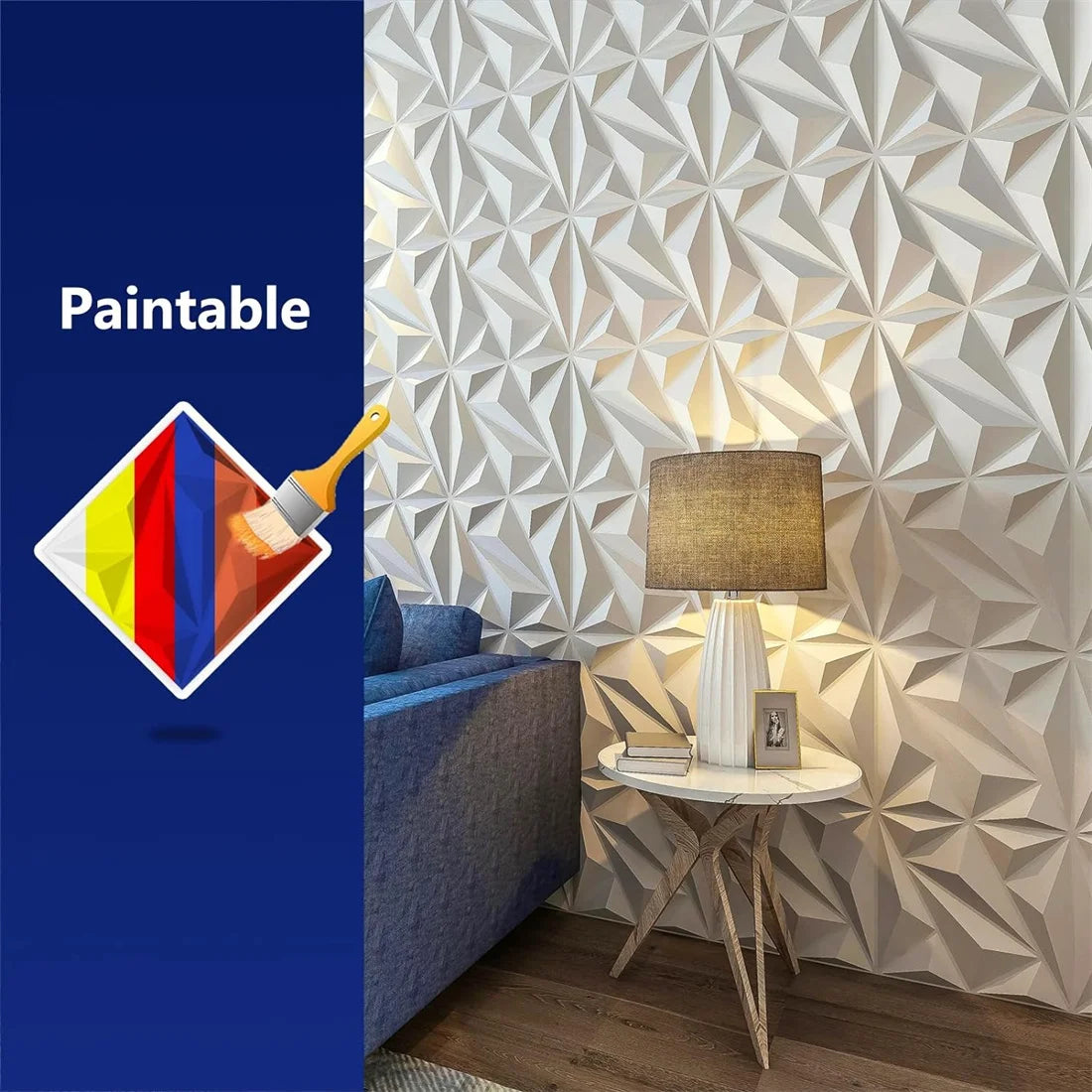 10pcs Diamond Design Decorated 3D Wallpanel, 30cmx30cm Matte White/Black, Diy Home Decoration Wallboard