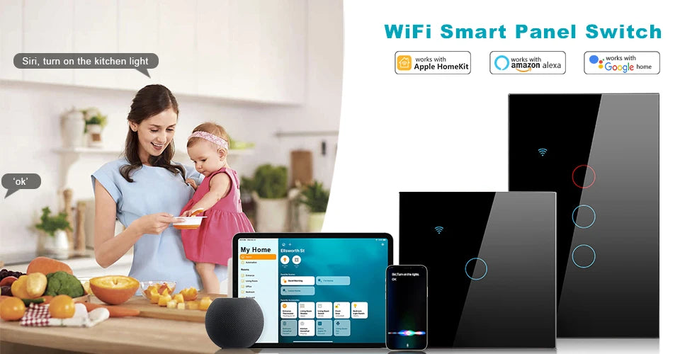 Tuya WIFI Smart Home Switch Light Wall US/EU Glass Touch Panel Voice Wireless Remote Control by Alexa Google Home