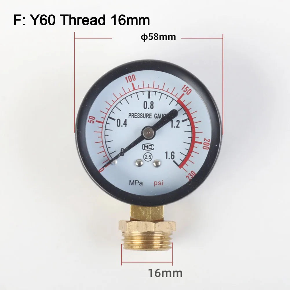 Vacuum Manometer Mini Dial Gauge Y60 0-1.6Mpa 0-230PSI Pool Filter Water Pressure Gauge Meter For Air Compressor Display Gauge