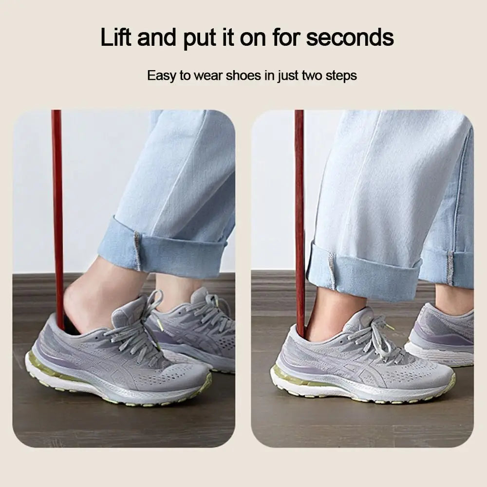 Portable Wooden Shoe Horn Easy On Off Long Handle Hanging Loop Without Bending Over Shoe Horn For Seniors Pregnant Women