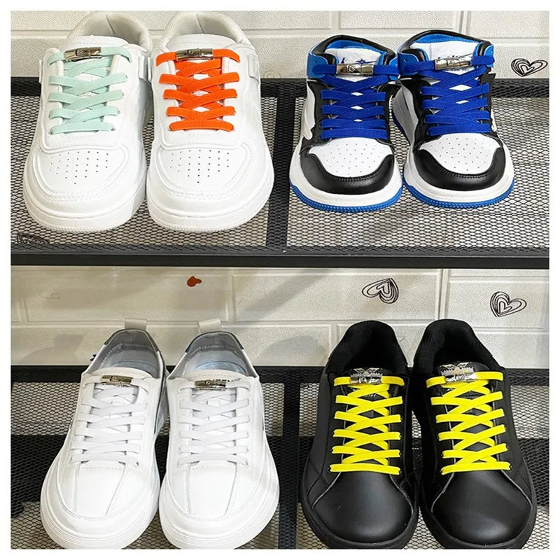 New Press Lock Shoelaces without ties Elastic Laces Sneaker 8MM Widened Flat No Tie Shoe laces Kids Adult Shoelace for Shoes