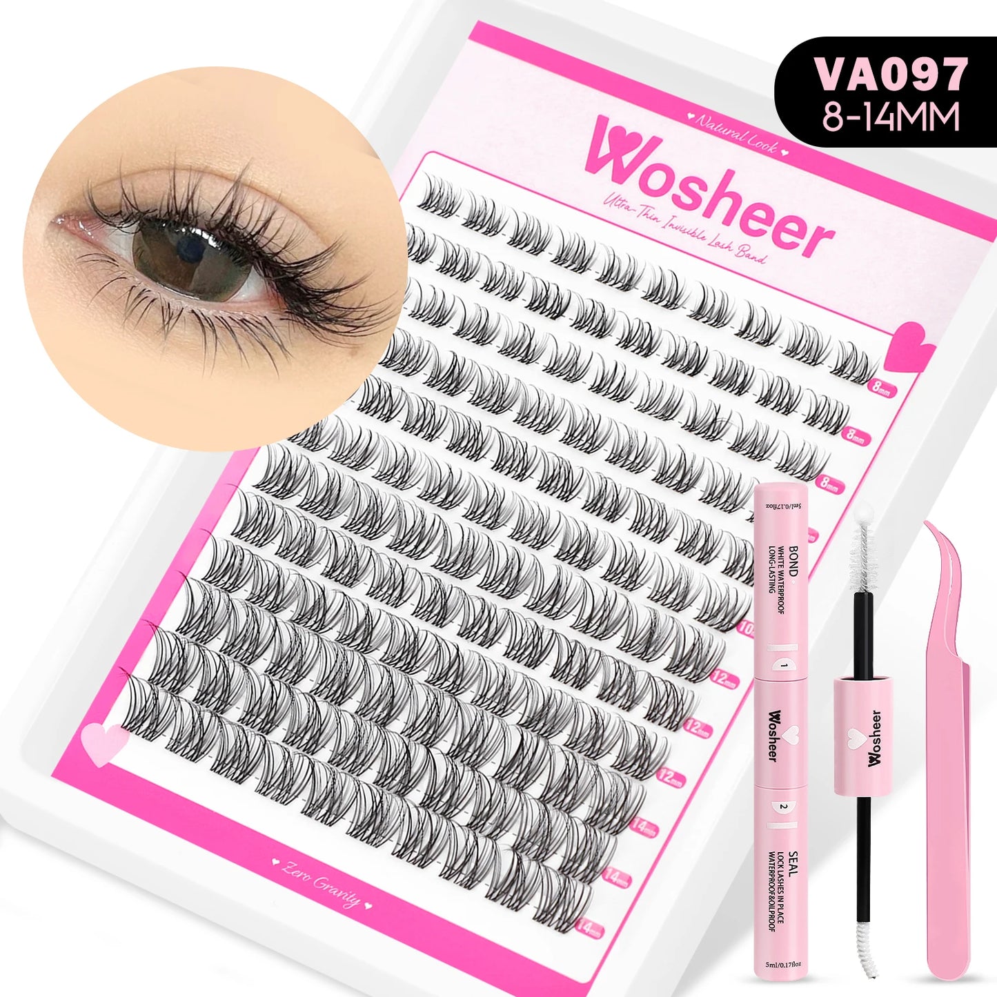 WOSHEER Lashes Cluster Kit Cat Lashes DIY Natural Eyelash Extension Kit Lash Bond & Seal Eyelash Clusters Set Makeup