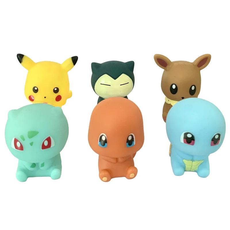 Pokemon Pikachu 6pcs Water Toys 5-6 CM Squeak & Float Bath Toy Anime Eevee Snorlax Charmander Squirtle Bulbasaur For Boys Girls