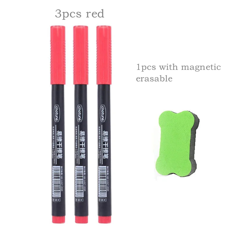 8pcs Erasable Whiteboard Pen 0.5mm Fine Point Black/Blue/Red Ink Blackboard Marker School Office Art Writing Stationery
