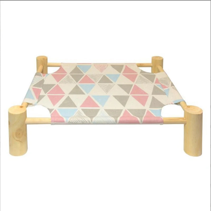 Wood Canvas Elevated Cat Bed, House, Hammocks, Lounge Bed for Small Rabbit Cats and Dogs, Durable Pet Supplies