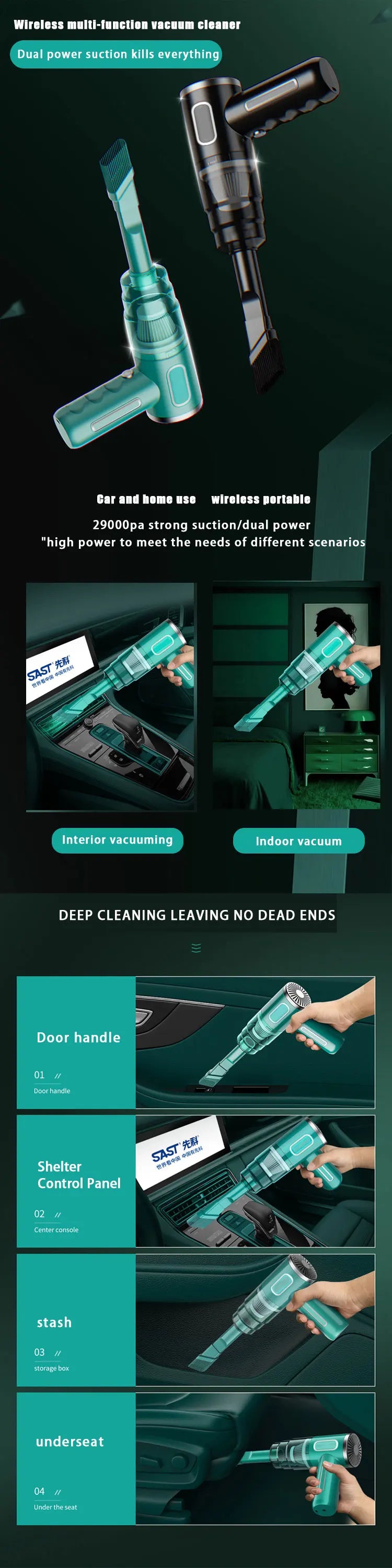 Portable Car Vacuum Cleaner WireLess Charging Handheld Car Household High-Power Multi-Functional Small Vacuum Cleaner