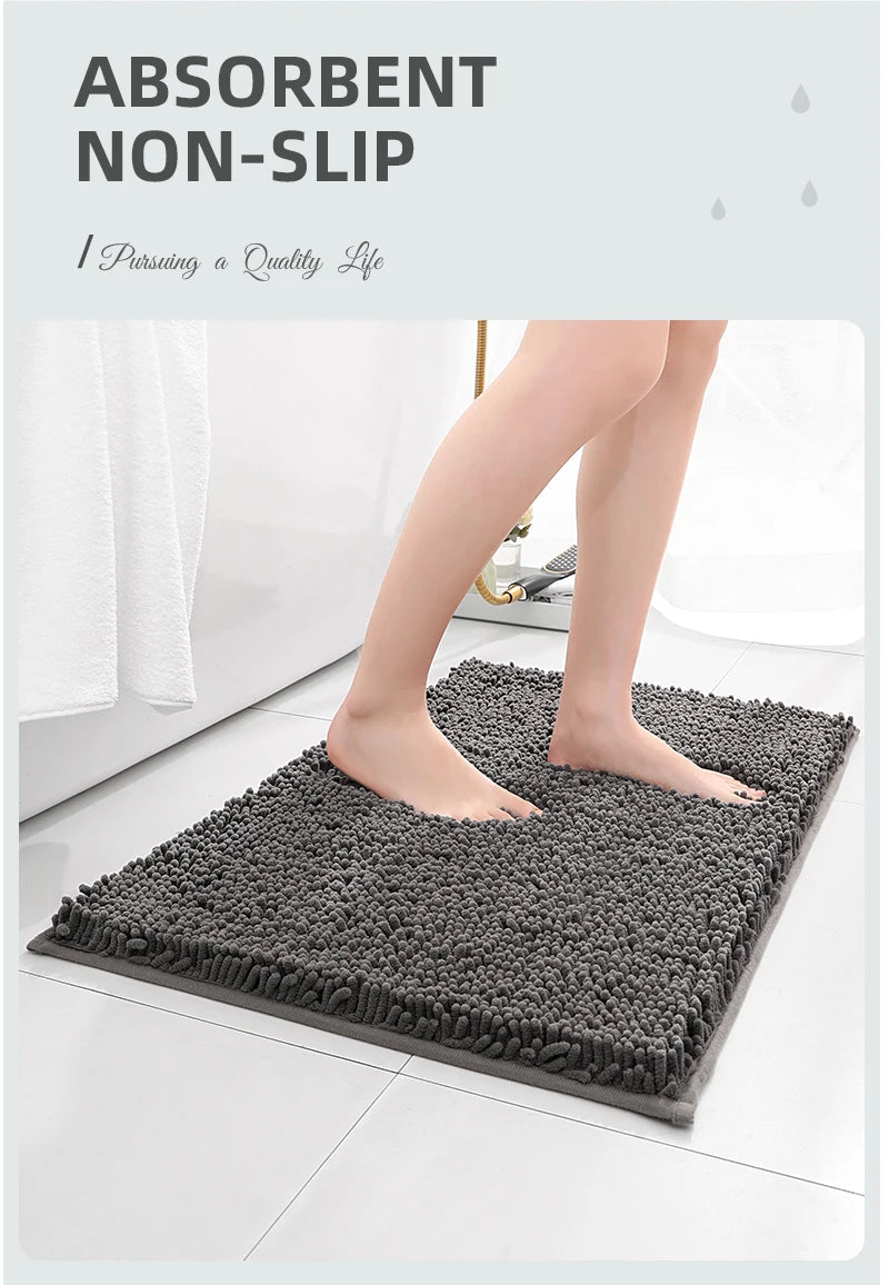 1pc 40*60cm Blue Soft and Absorbent Chenille Bath Rug - Non-Slip and Quick Dry Shower Carpet for Home Bathroom -Machine Washable