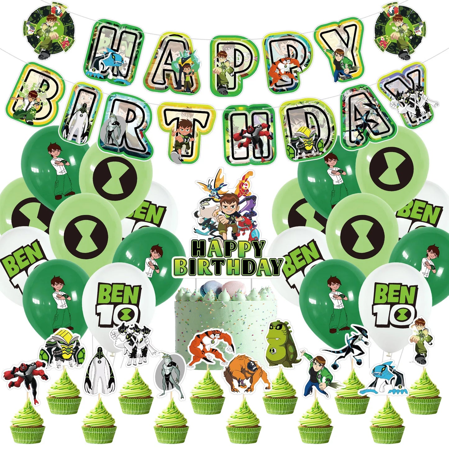 Ben 10 Birthday Balloons Decoration Set Flag Pulling Outdoor Picnic Supplies Birthday Party Decor Ben 10 Anime Party Supplies