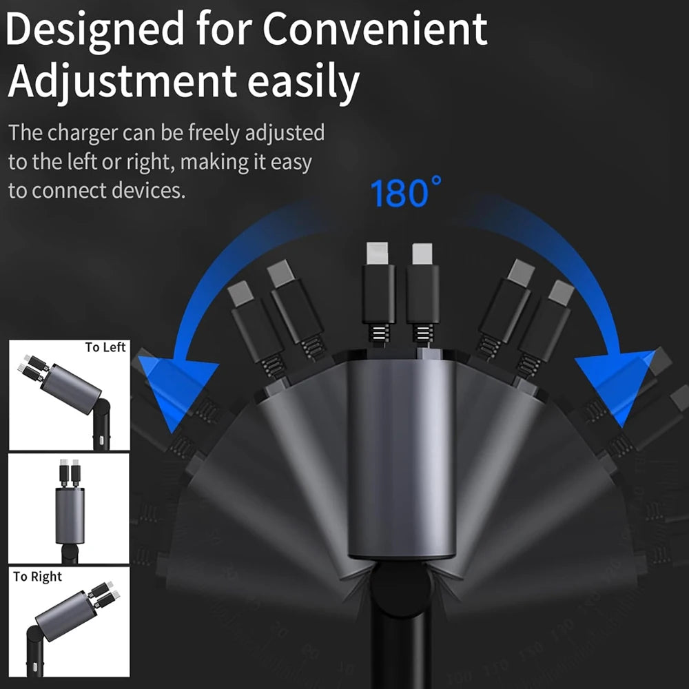 4 IN 1 Car Charger Fast Charging USB Type C 100W LED Car Phone Charger Retractable Cable Adapter For iphone Samsung HuaweI