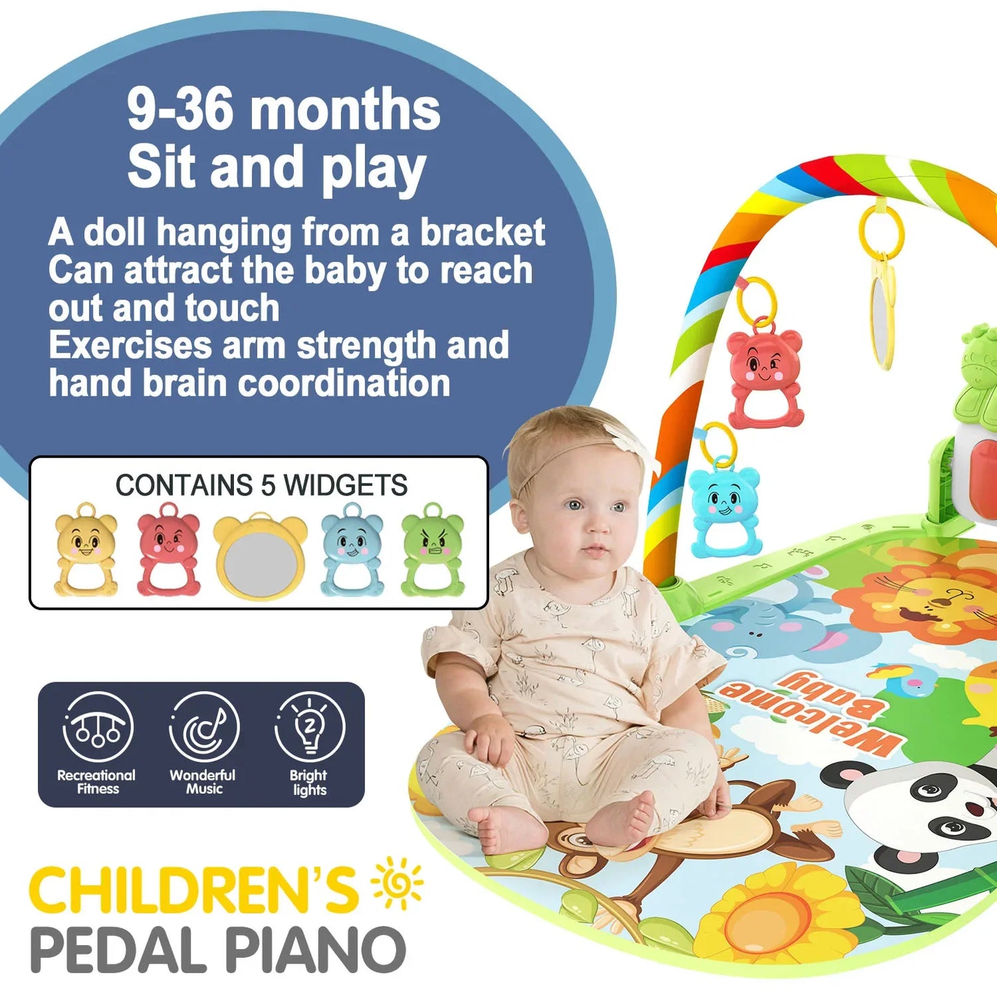 New Baby Foot Piano Fitness Frame 0-1 Year Old Baby Music Fitness Equipment Toy Light Crawling Pad Puzzle Early Education