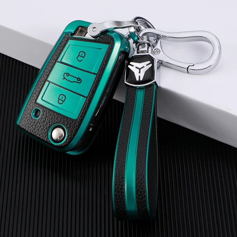 Auto Keychain For Volkswagen VW Golf 7 MK7 Tiguan MK2 for Skoda Octavia A7 Kodiaq 2017 2018 2019 Leather TPU Car Key Case Cover