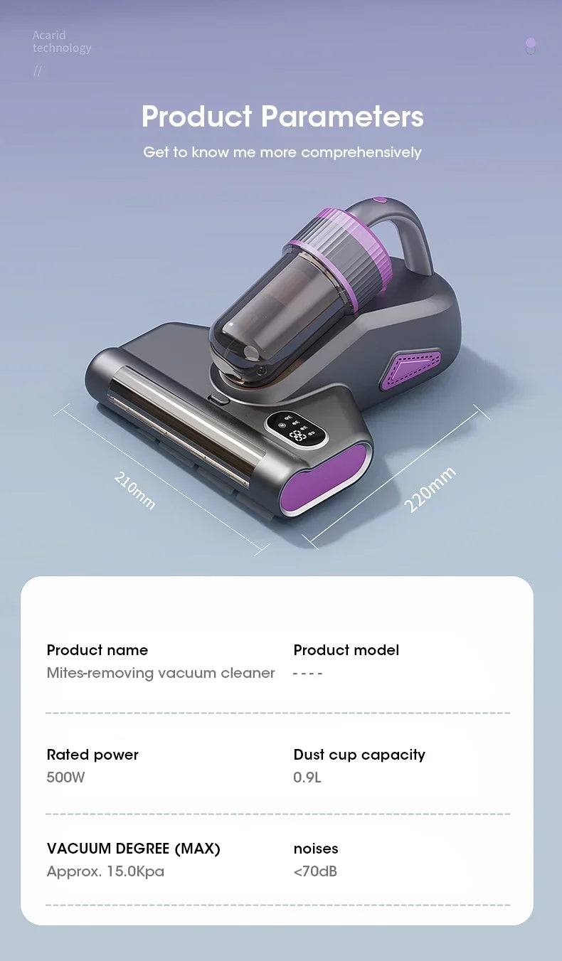 Portable 15Kpa Mite Remover Wireless Handheld Home Ultraviolet Sterilization Powerful Suction Vacuum Cleaner for Sofa Mattresses