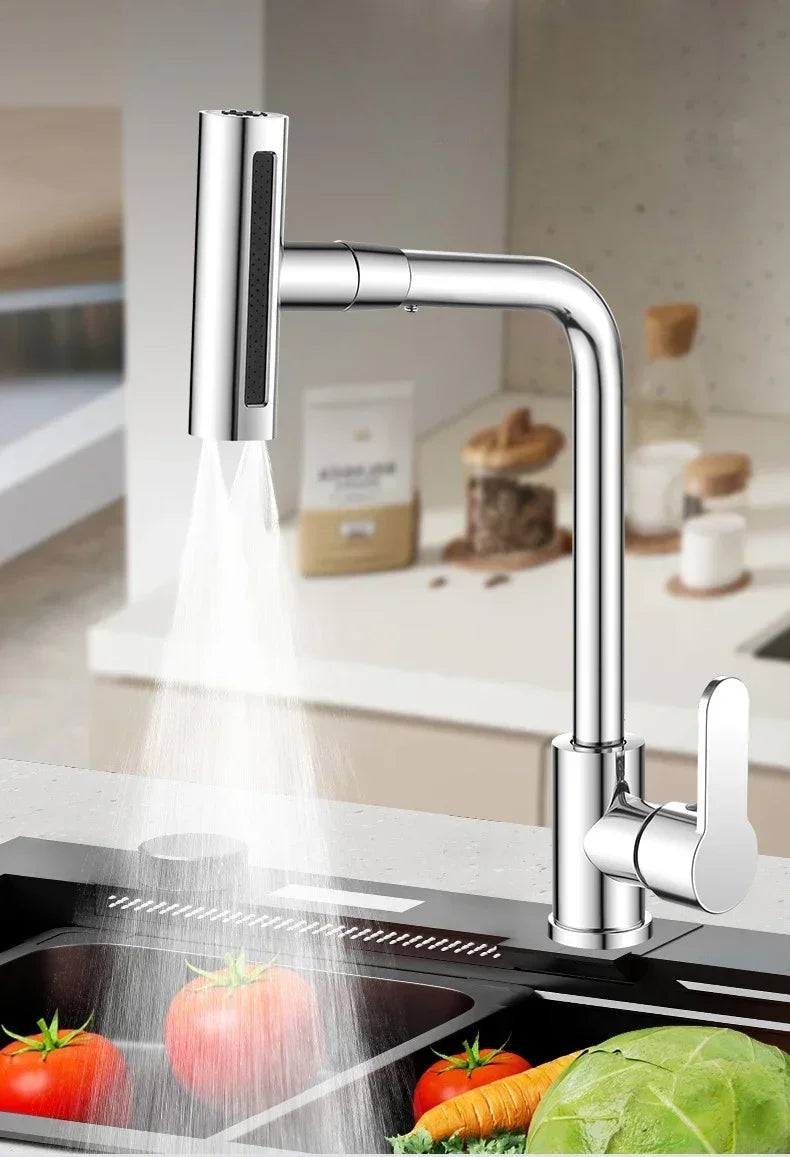 Waterfall Design Kitchen Faucet in Plastic steel with 360° Rotating Spray Head for Hot and Cold Water Mixing Sink Faucet