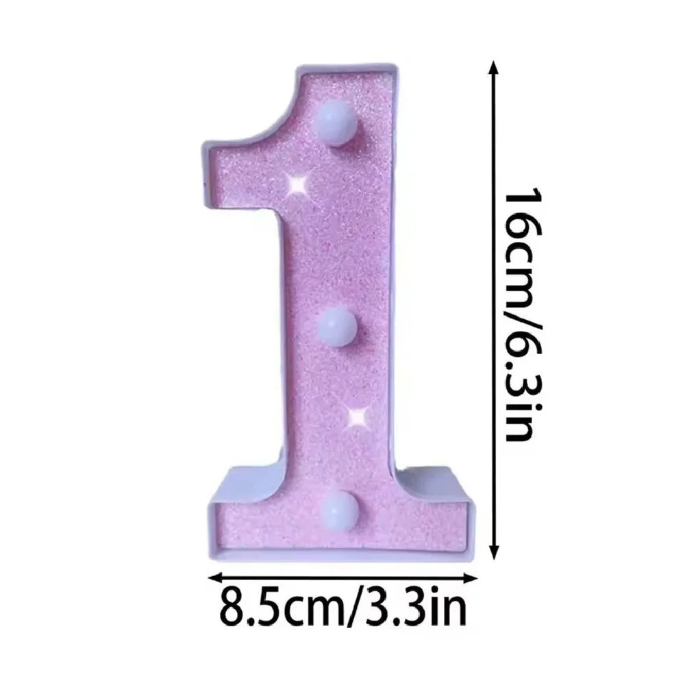 1PC 16cm LED Letter&Number Lights For Wedding,Proposal,Birthday,Party,Photo Props,Battery Powered Pink Glitter Decorative Lights