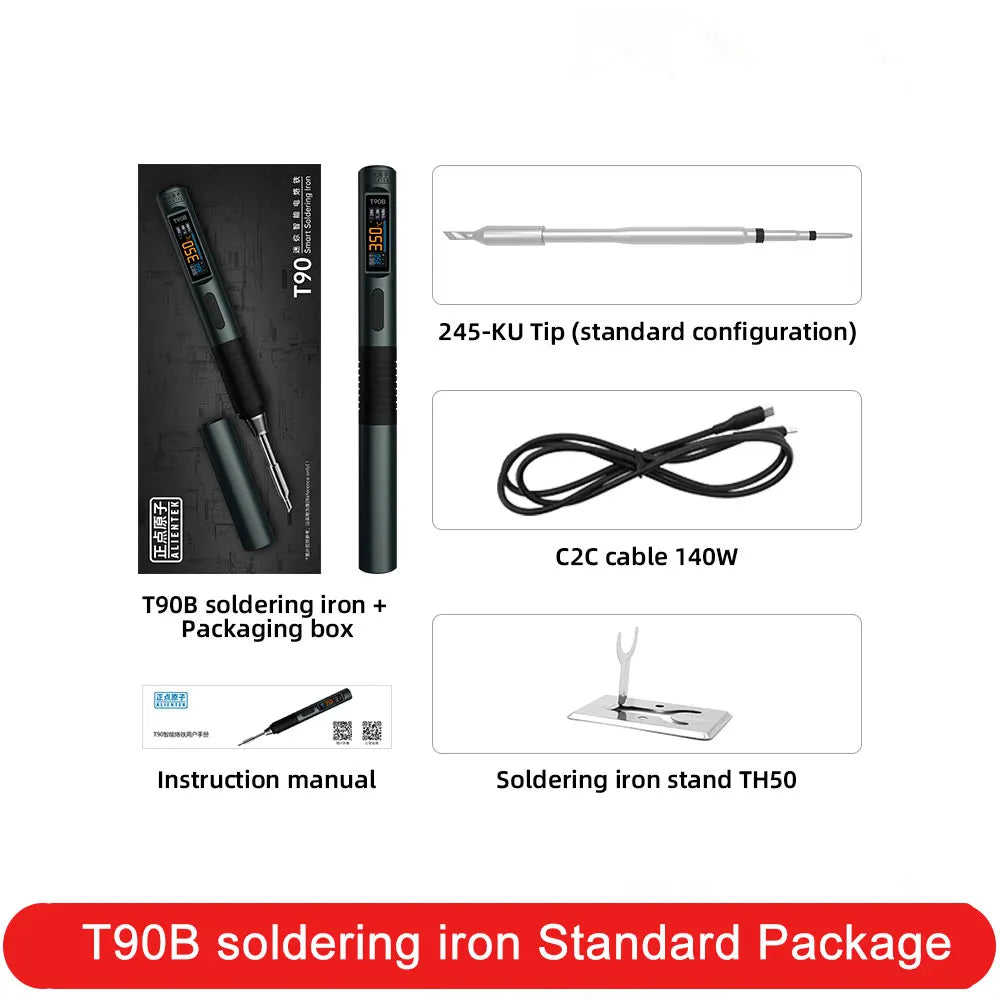 ALlENTEK T90 Soldering Iron PD3.1 140W Adjustable Temperature 80-450°C Precision Welding Solder Kit with T245 and T210 Welding T