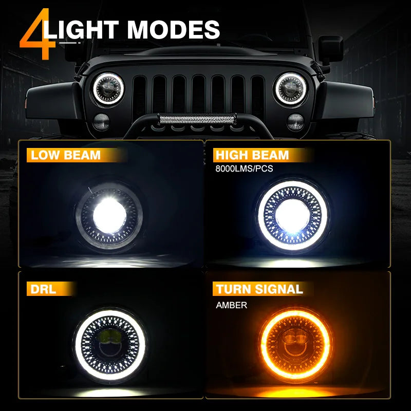 7" Car Led Headlight For Lada Niva 4x4 7inch H4 Led Headlights Angel Eyes For Jeep Wrangler OffRoad 4x4 Suzuki Samurai Toyota