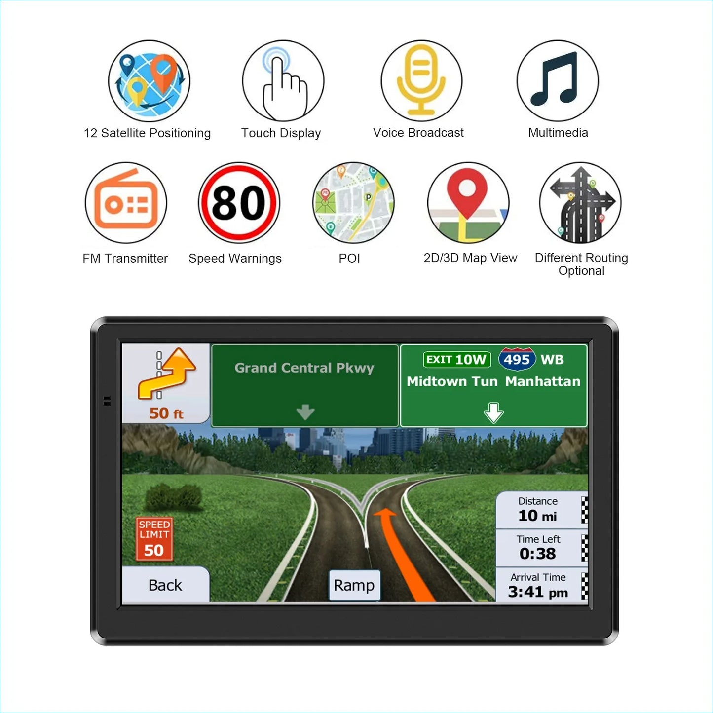 EOENKK 7 Inch Car Truck GPS Navigation Global Maps Europe North America Sat Nav Accessories 8GB Lifetime Free Updates