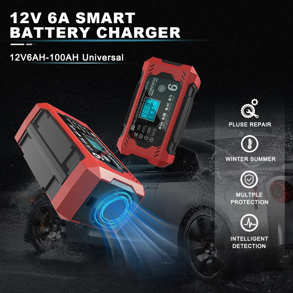 6A 12V Automotive Battery Charger Car and Motorcycle Battery Charging Devices Intelligent Maintenance of Lead Acid Battery