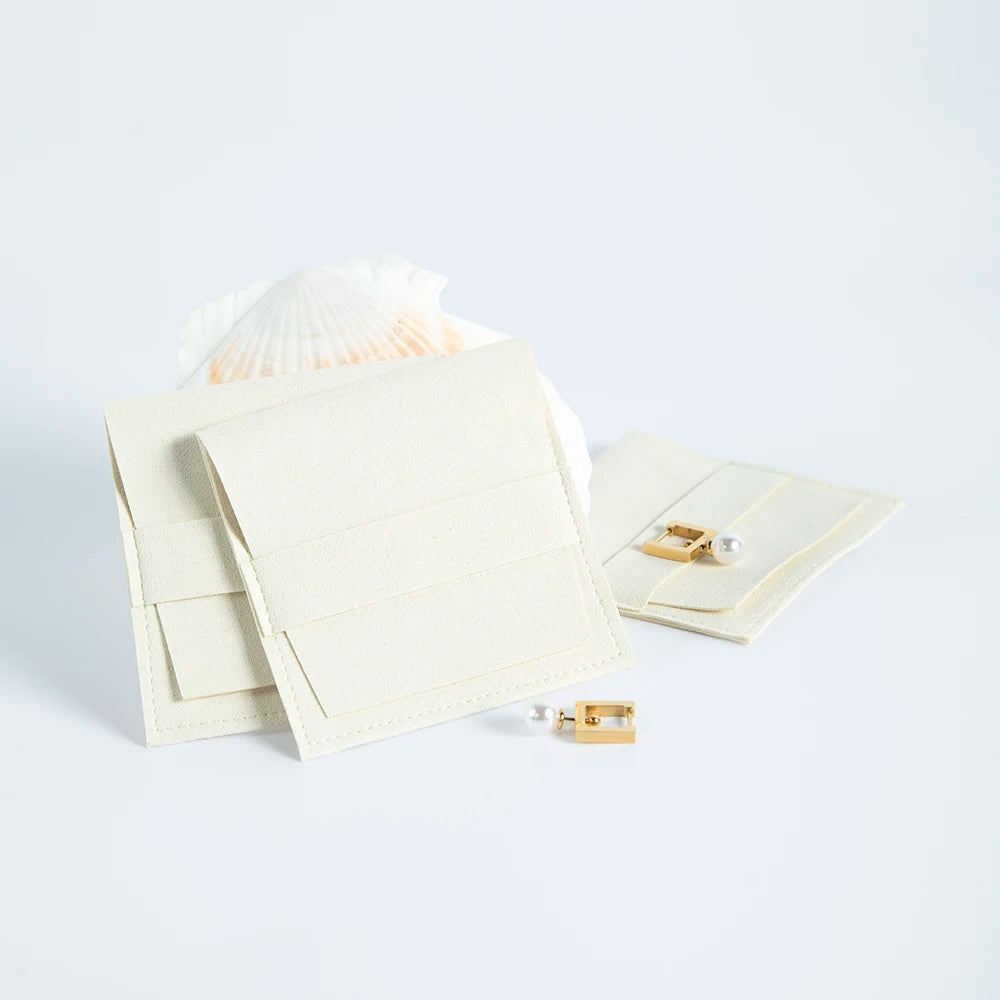 10-Pack Bulk Beige Suede Microfiber Jewelry Pouch Bag Small Size Envelope Jewellry Packaging Pouch For Necklace Bracelet Ring