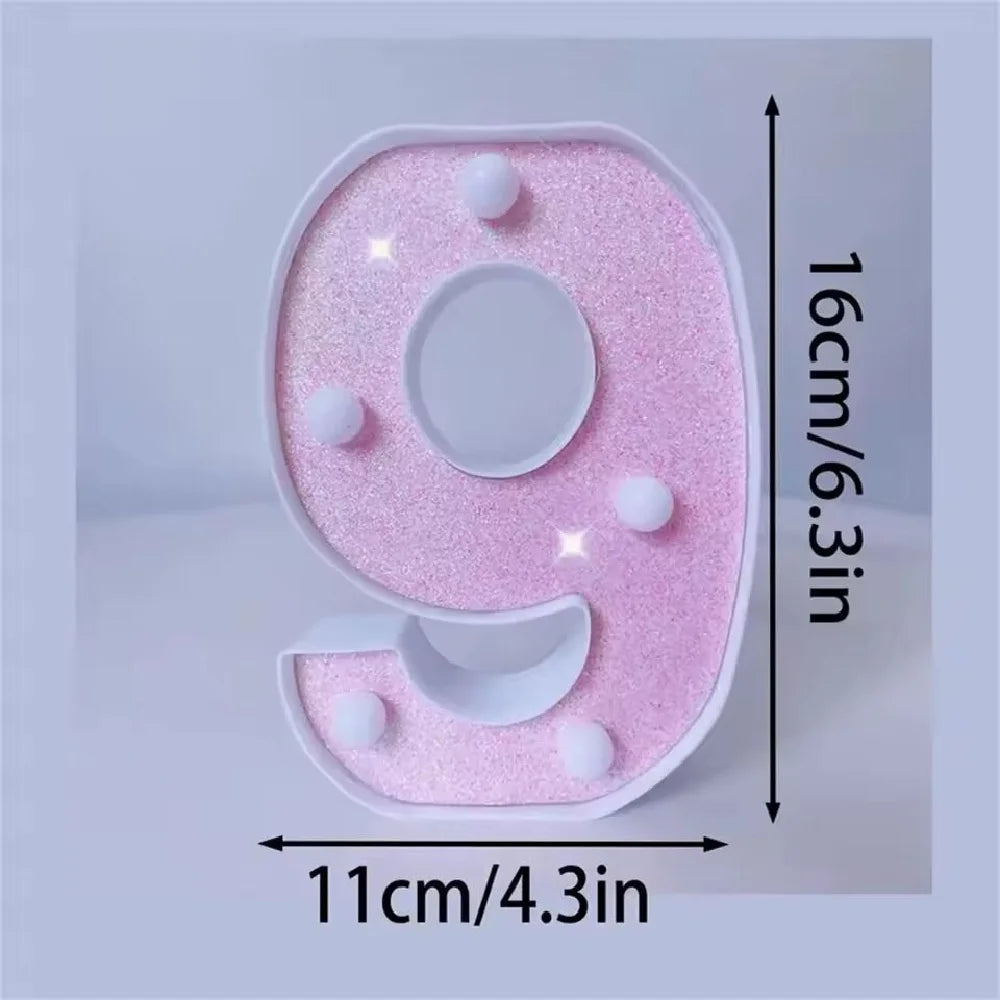 1PC 16cm LED Letter&Number Lights For Wedding,Proposal,Birthday,Party,Photo Props,Battery Powered Pink Glitter Decorative Lights