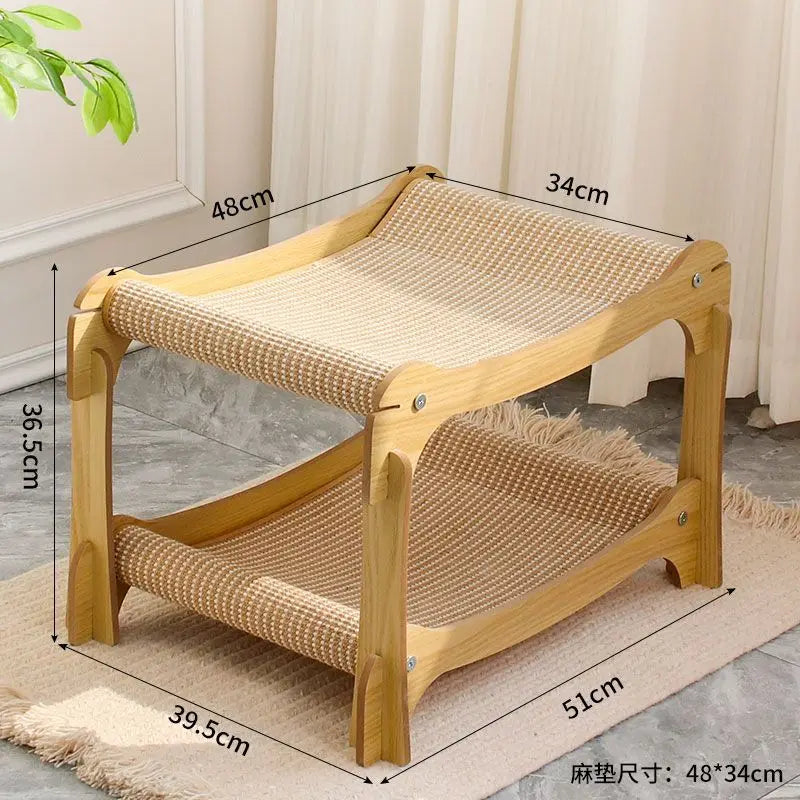 2 Tier Cat Hammock Bed Elevated Wooden Pet Bunk Beds For Indoor Cats Double Wooden Cat Bed Home Wood Raised Hanging Bed For Cats