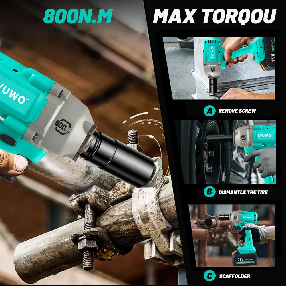 LYUWO 850 N.m Electric Wrench LW-BDD60 Brushless Large Torque Auto Repair Shelf Impact Sleeve Electric Board Hand