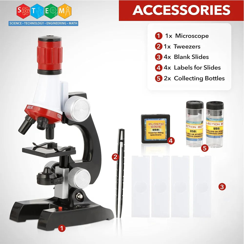 Science Kits For Kids Beginner Microscope With LED 100X 400X 1200X Home School Science Educational Toy Birthday Gift