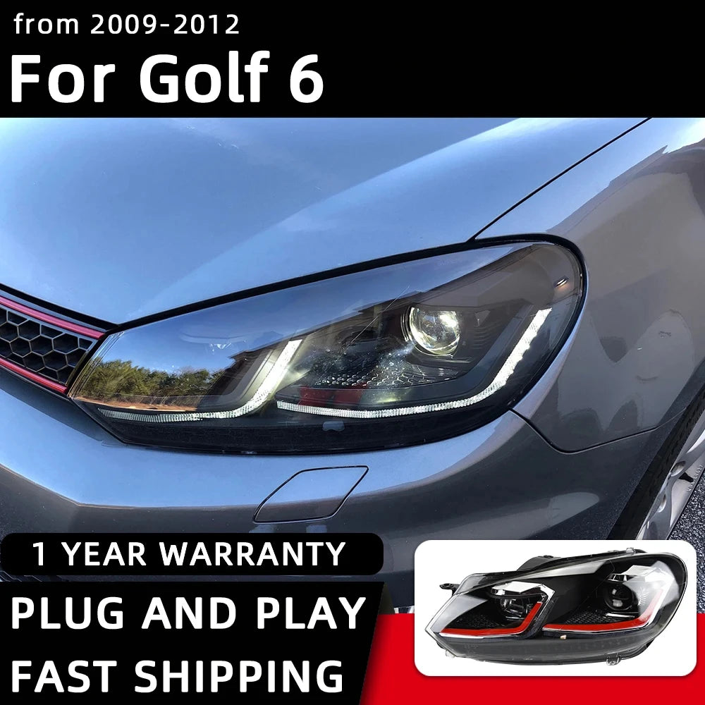 Car Styling Headlights for VW Golf 6 MK6 jetta R20 Black Samurai Style LED Headlight 2009-2012 Head Lamp DRL Signal Projector