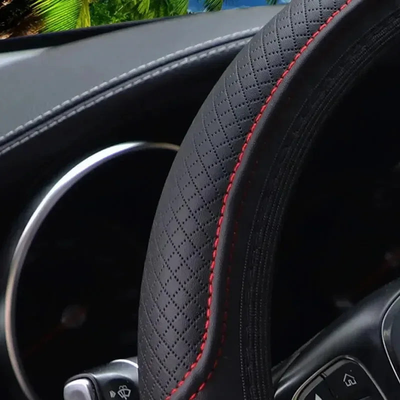 1pcs Artificial Leather Three-dimensional Embossed-car without Inner Ring Steering Wheel Cover Auto Parts for 14.5-15 Inches