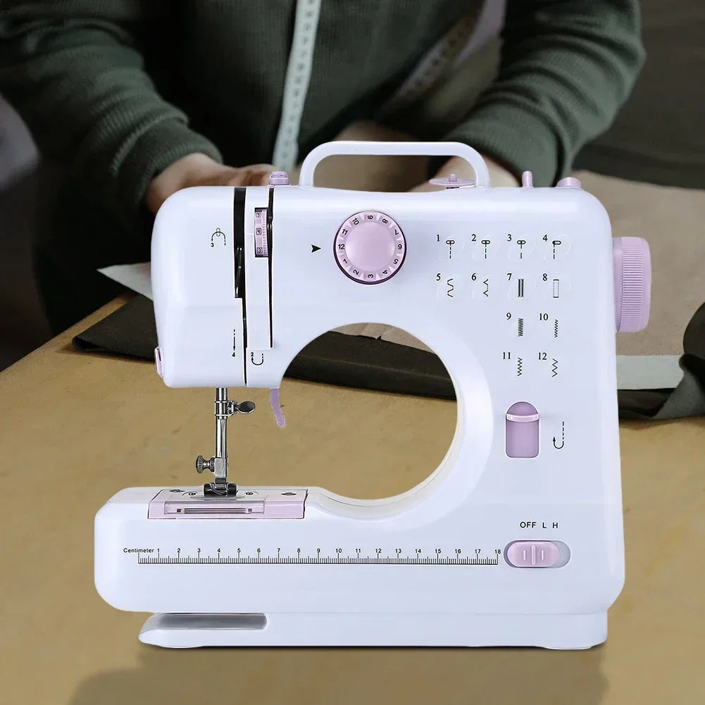 Portable Sewing Machine Mini Electric Household Crafting Mending Overlock 12 Stitches with Presser Foot Pedal Beginners