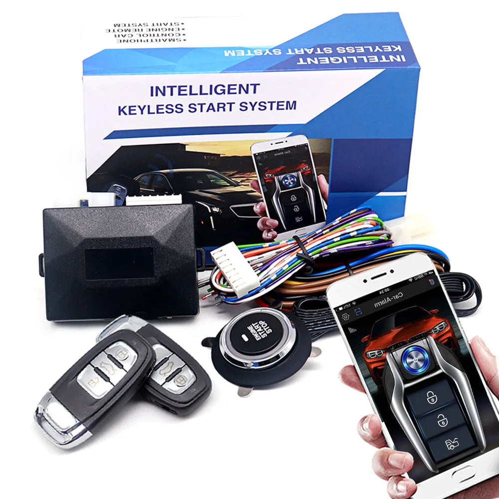 Car Alarm With Autostart Push One Button Auto Start Stop Keyless Entry System Smart Key Remote Start Kit Automotive Accessories
