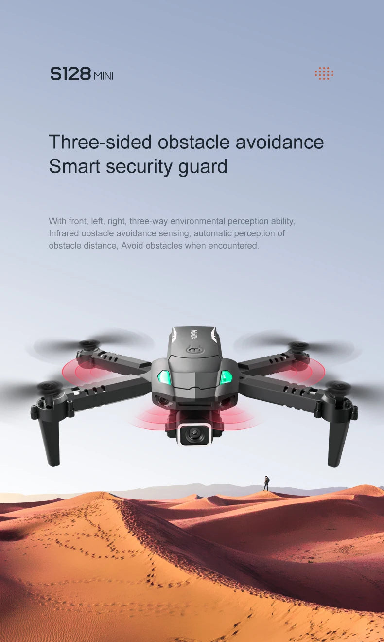 New S128 Mini Drone 4K Professional HD Dual Camera Three-Sided Obstacle Avoidance Air Pressure Fixed Height Foldable Quadcopter
