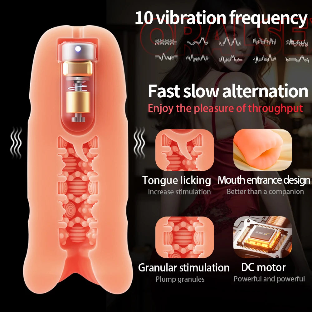 Male Masturbator For Men Vibrator Oral Sex Automatic Tongue Licking Blowjob Vagina Pocket Pussy Penis Oral Sex Toy For Adult Men